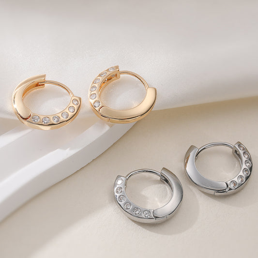 Minimalist 18K Gold Plated Brass Geometric Hoop Earrings with Cubic Zirconia for Women