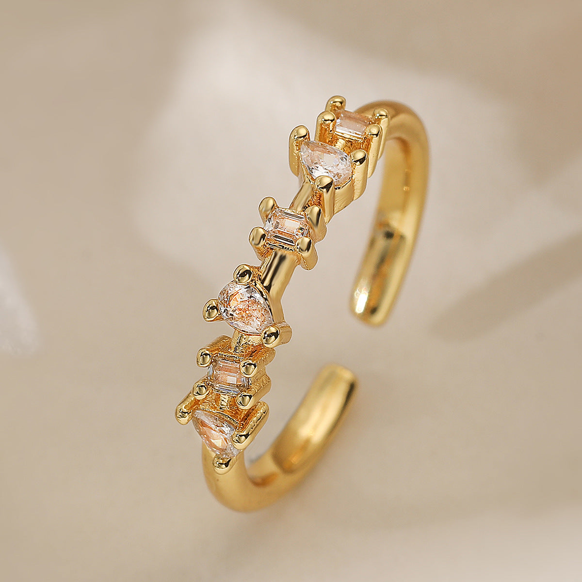 Minimalist Elegant 18K Gold Plated Brass Geometric Cubic Zirconia Open Ring for Women