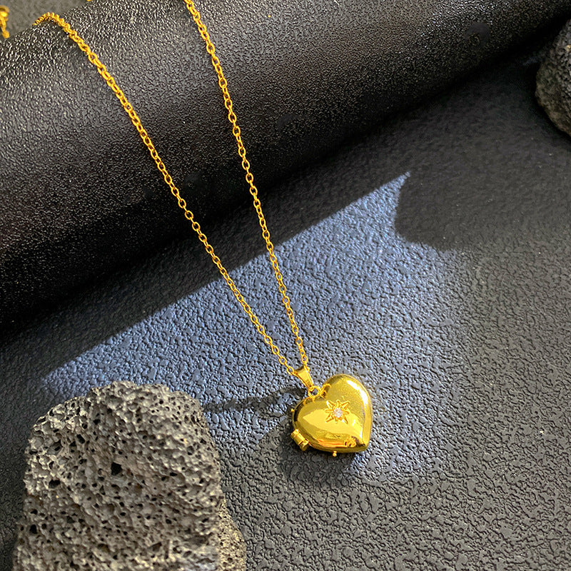 Vintage Micro-Paved Cubic Zirconia Crown Heart Star Geometric Brass Pendant Titanium Steel Box Chain Necklace for Unisex