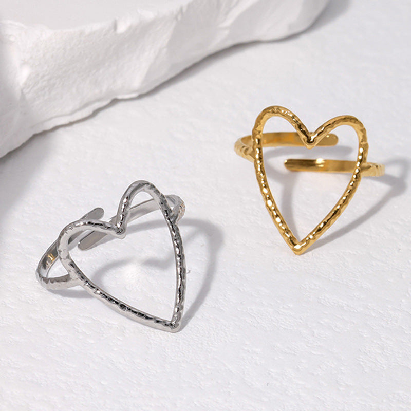 Minimalist Hollow Heart Titanium Steel Open Ring for Women with Plated Finish