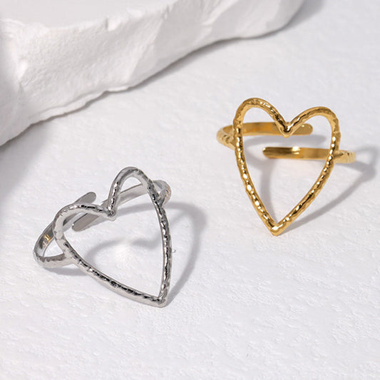 Minimalist Hollow Heart Titanium Steel Open Ring for Women with Plated Finish