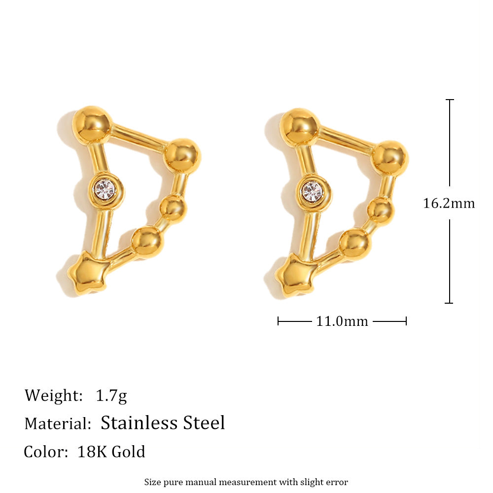 Pendientes de Constelaciones del Zodíaco de Moda en Acero Inoxidable con Baño de Oro de 18K y Detalles de Pedrería