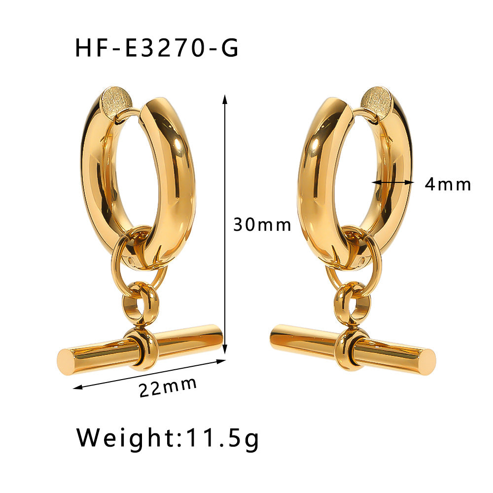 Ins Style Heart Shaped 18K Gold Plated Titanium Steel Statement Earrings with Geometric and Irregular Circle Design