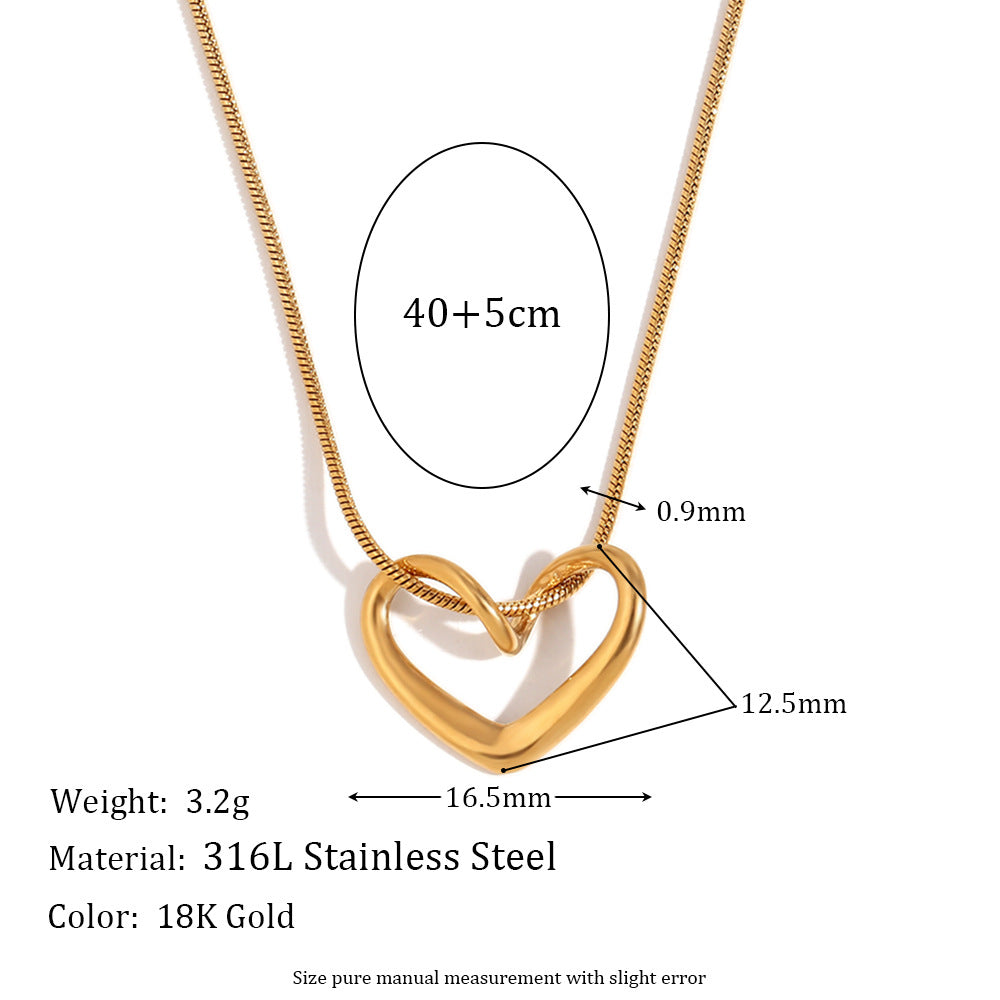 Minimalist Fashion Stainless Steel Plated 18K Gold Hollow Heart and Cross Pendant Necklace for Women