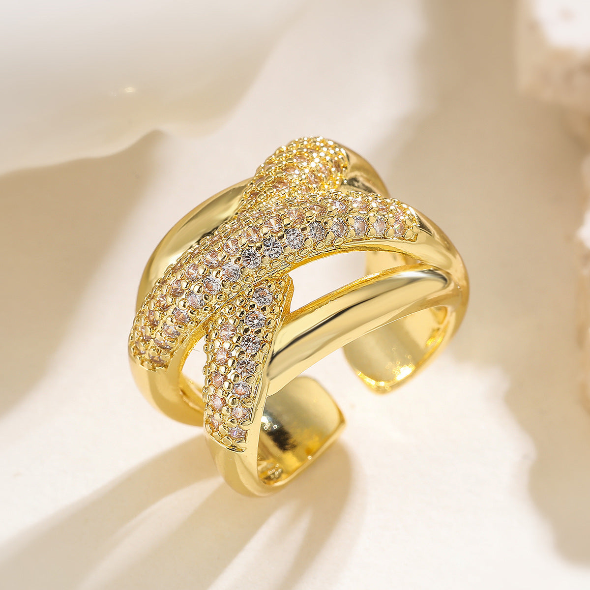 Minimalist Irregular Geometric Open Ring for Women in Copper with Micro-Pave Zirconia