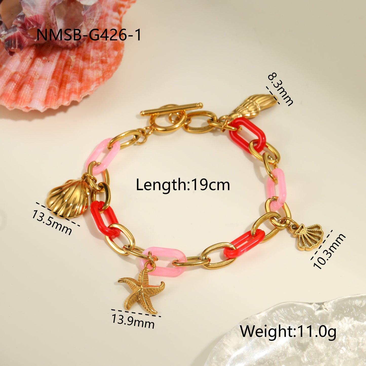 Collar de Acero de Titanio con Cadena de Resina Temática Oceánica a la Moda con Colgante de Concha y Estrella de Mar para Mujer