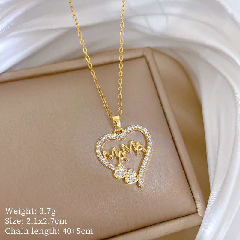 Ciondolo a Cuore in Stile Cartone Animato in Rame con Intarsio di Strass su Collana a Catena a "O" Placcata in Acciaio al Titanio per Donna e Uomo