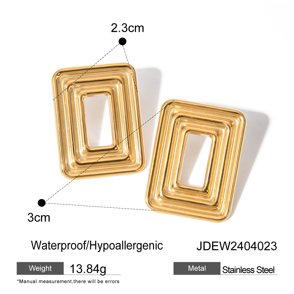 Minimalist Geometric 18K Gold Plated Stainless Steel Hollow Spiral Rectangle Earrings