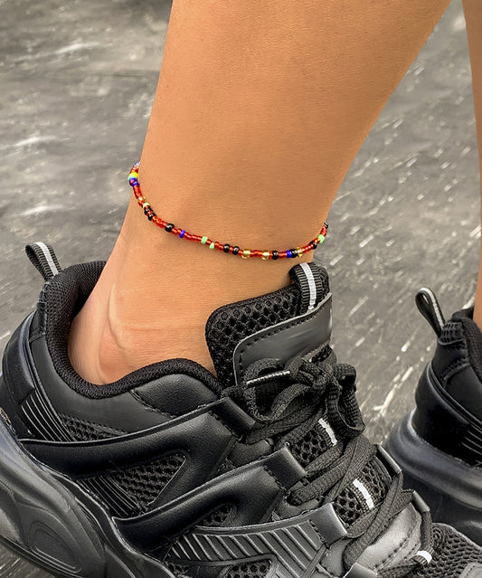 Minimalist Geometric Beaded Anklet for Women in Colorful Plastic Resin with Elastic Stretch Design