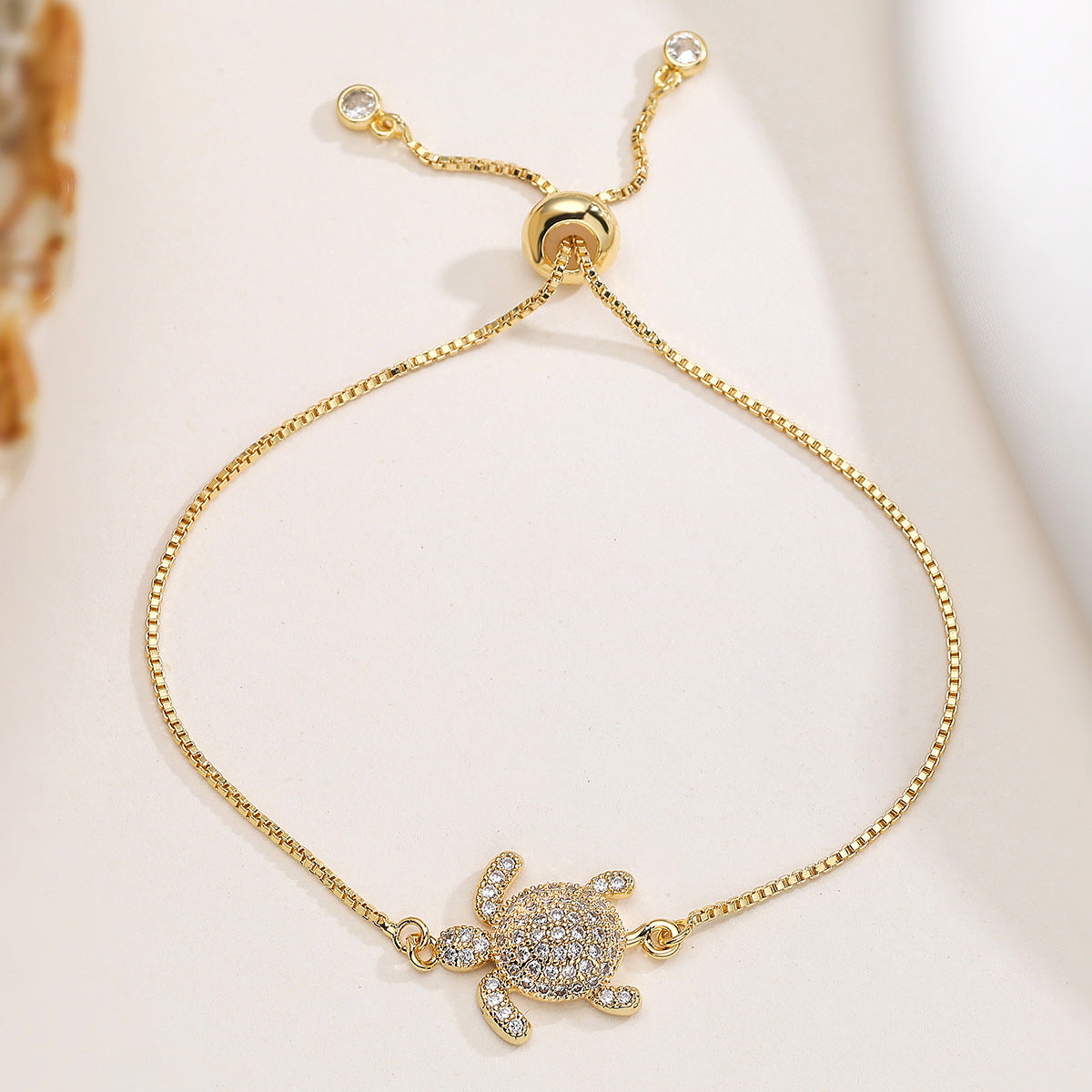 Luxury Gold Plated Brass Turtle Bracelet with Cubic Zirconia for Women
