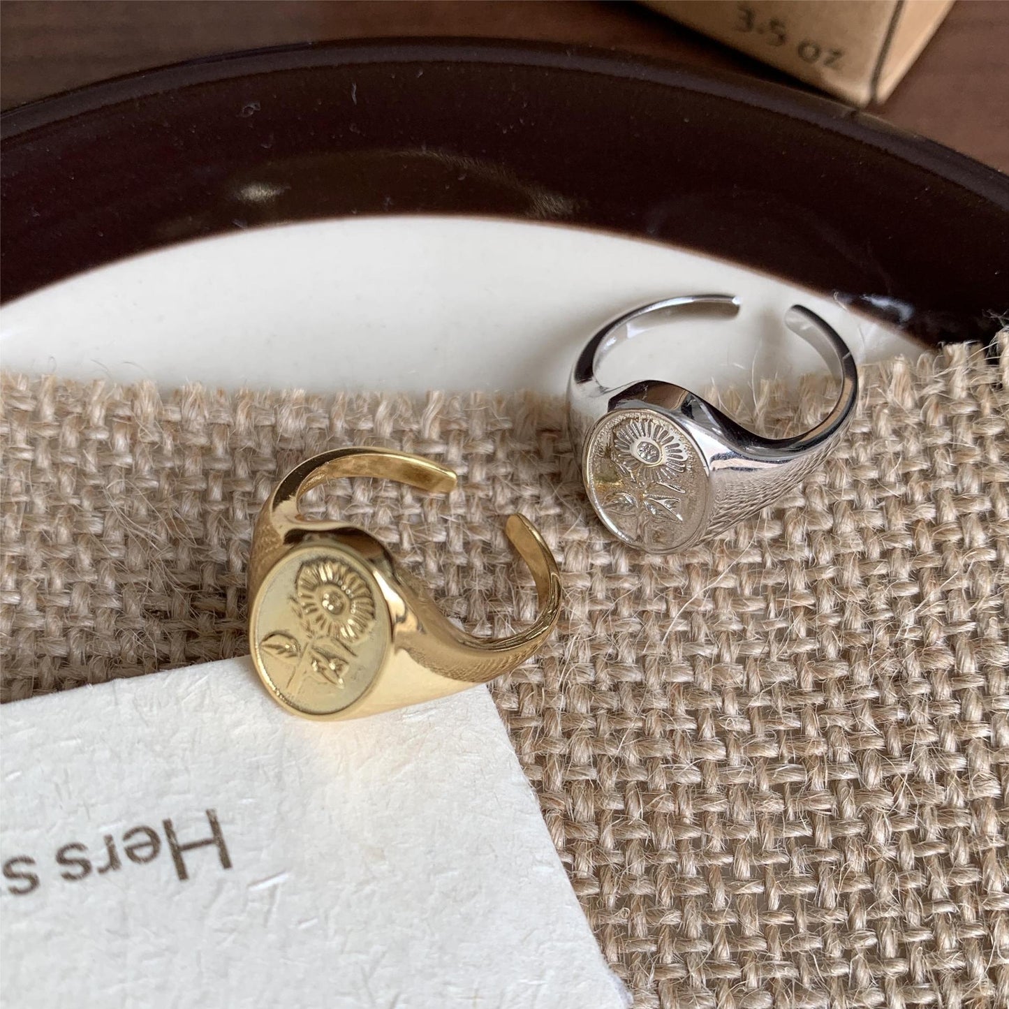 Anello da donna in argento sterling 925, con cuore e girasole, stile minimalista