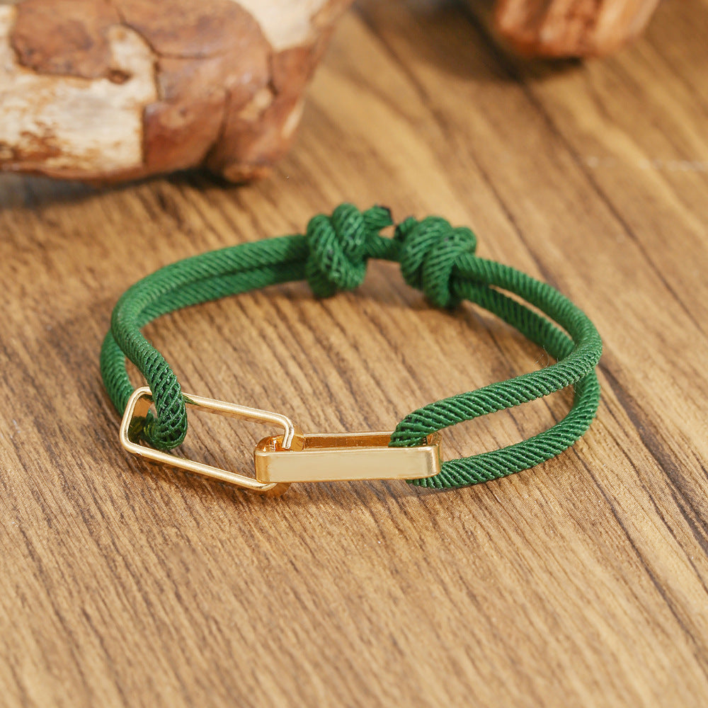 Hip-hop Mixed Materials Plated Adjustable Double Ring Braided Bracelet