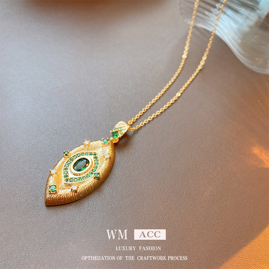 Vintage Geometric Oval Enamel Pendant Necklace for Women with Plated Copper Chain and Statement Lock Clasp