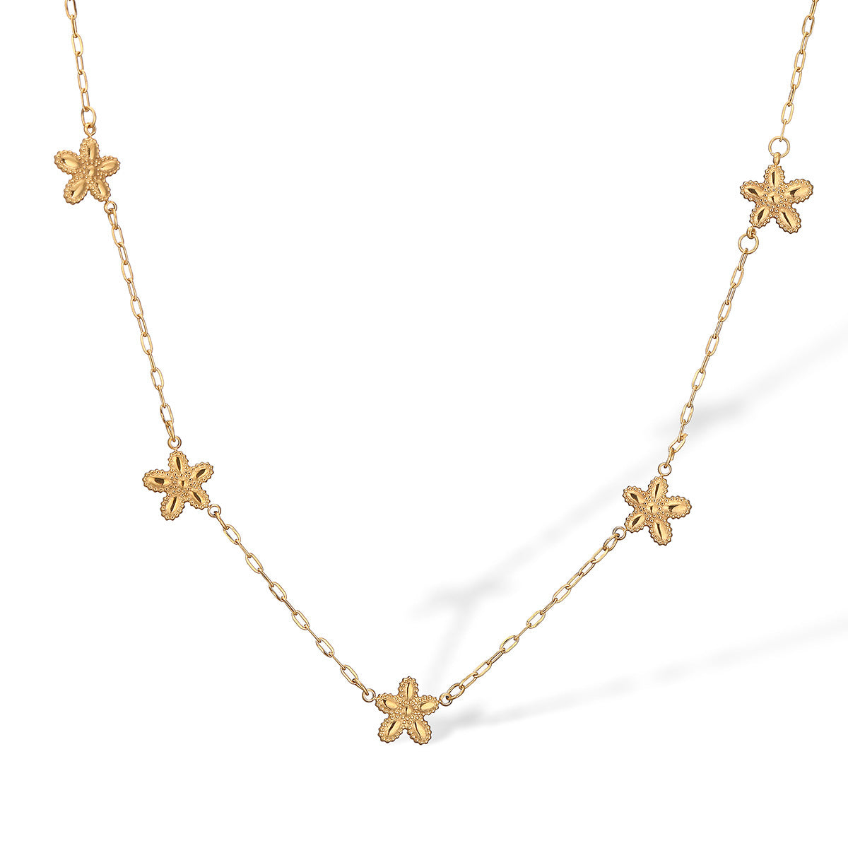 Minimalist Irregular Heart and Floral Pendant Necklace for Women Stainless Steel Clavicle Chain