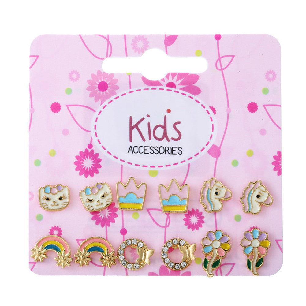 Sweet Geometric Crystal Inlay Alloy Earring Set with Stainless Steel Posts