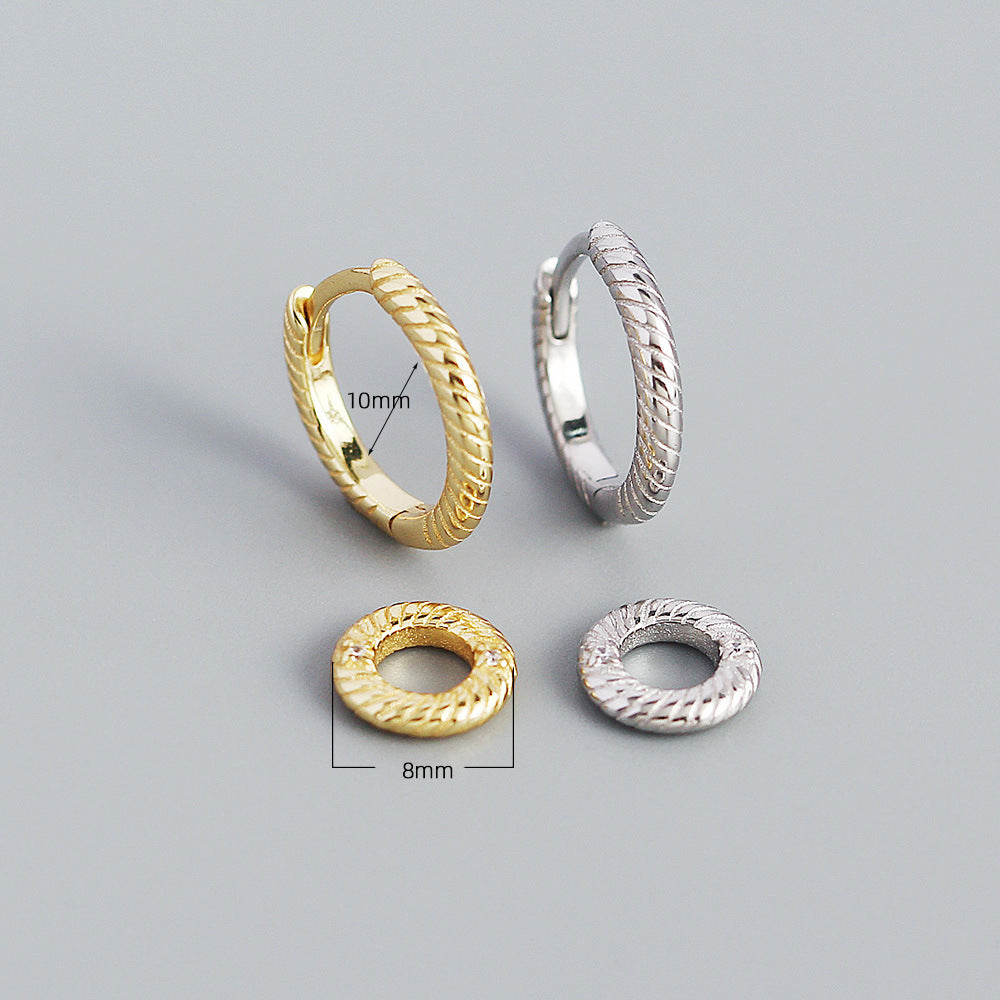 Orecchini a cerchio geometrici rotondi vintage minimalisti in argento sterling 925 con zirconi cubici da donna