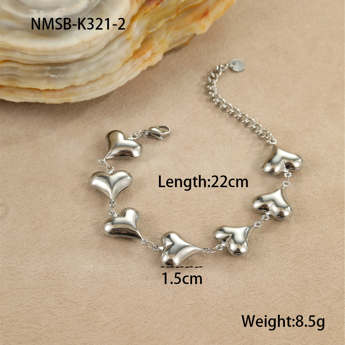 Fashionable Geometric Stainless Steel Hollow Seashell Bracelet with Star and Heart Charms Plated in 18K Gold Ocean-Inspired Women's Jewelry