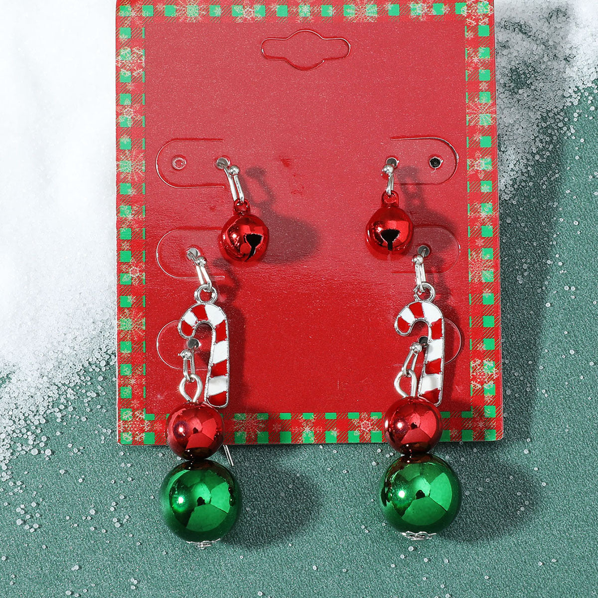 Pendientes de Navidad geométricos estilo Ins para mujer con esmalte de copo de nieve, reno y cascabel.