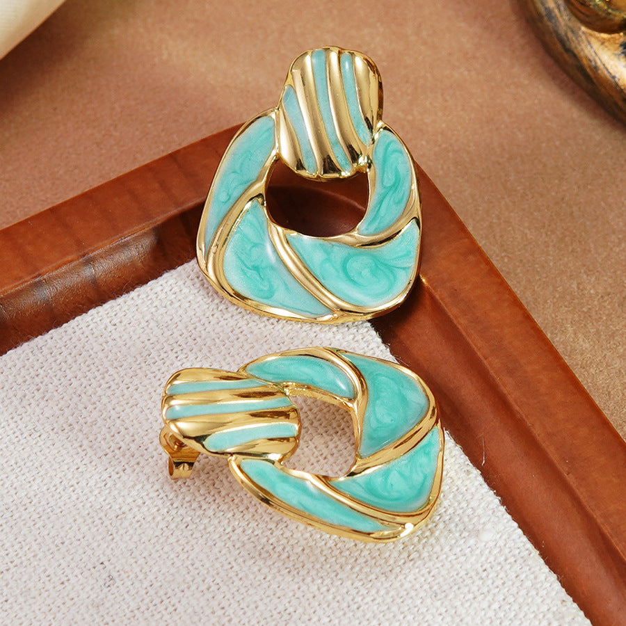 Elegant Colorful Drip Oil Geometric Stainless Steel Earrings for Women