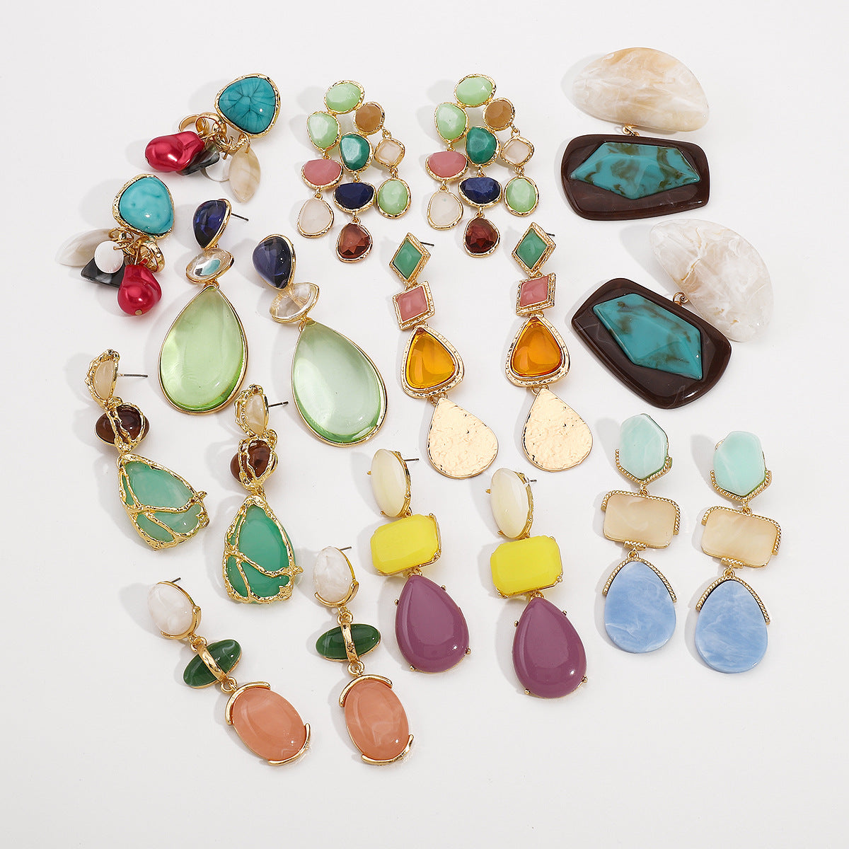 Pendientes colgantes minimalistas geométricos de aleación de acrílico y resina para mujer con postes de acero inoxidable chapado