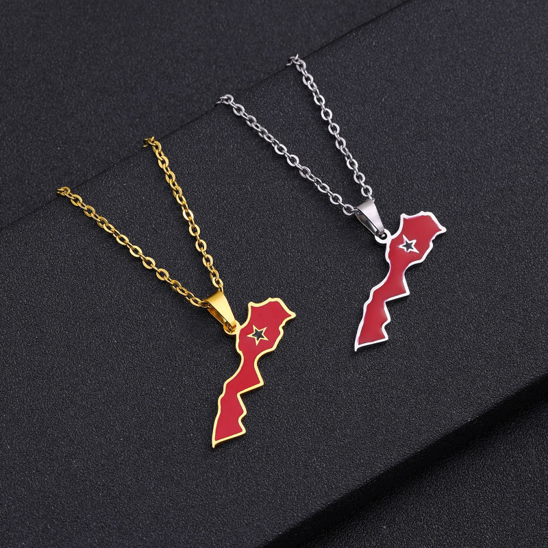 Collar con colgante de esmalte marroquí geométrico minimalista de acero inoxidable con cadena O para uso unisex
