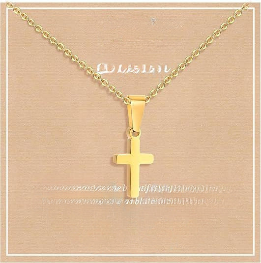 Elegant Business Geometric Cross Pendant Stainless Steel PVD Cable Chain Necklace Unisex