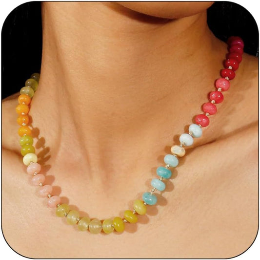 Casual Geometric Agate and Acrylic Beaded Necklace with Rainbow Gradient Pattern for Unisex