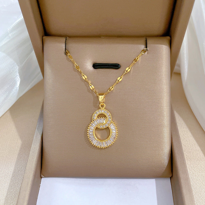Luxury Minimalist Sweet Geometric Titanium Steel Stainless Steel Necklace with Rhinestone Inlay for Women