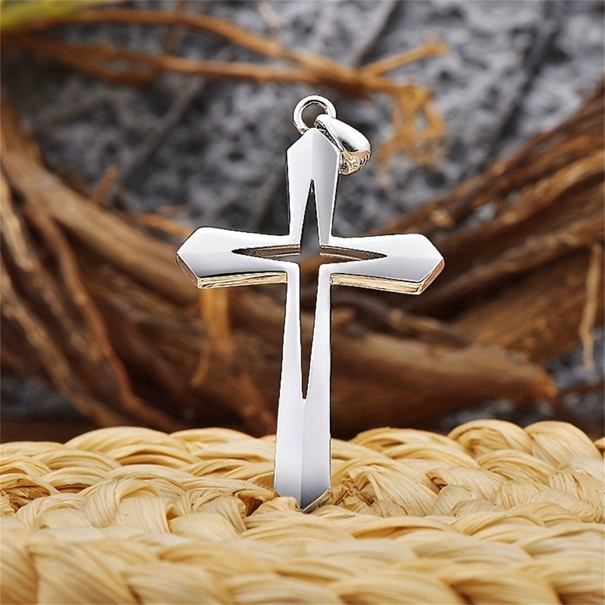 Minimalist Hollow Cross Pendant Necklace in Stainless Steel with Polished Finish for Men and Women