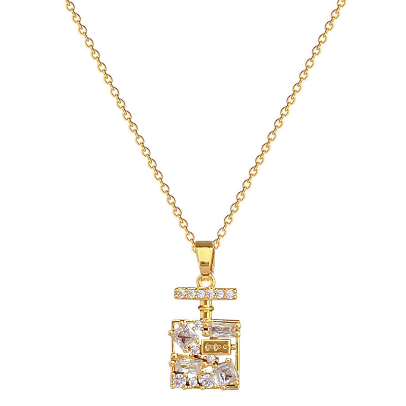 Set di collana e orecchini in acciaio al titanio con design geometrico minimalista, intarsio di strass e finitura placcata per donna