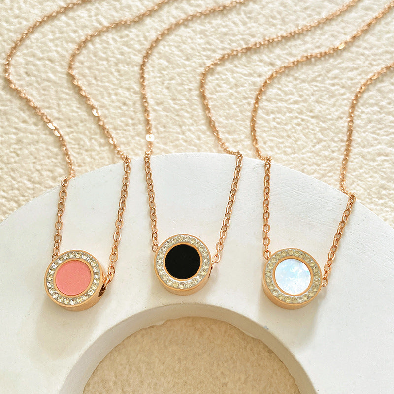 Minimalist Gold Plated Round Geometric Titanium Steel Necklace with Rhinestones for Unisex