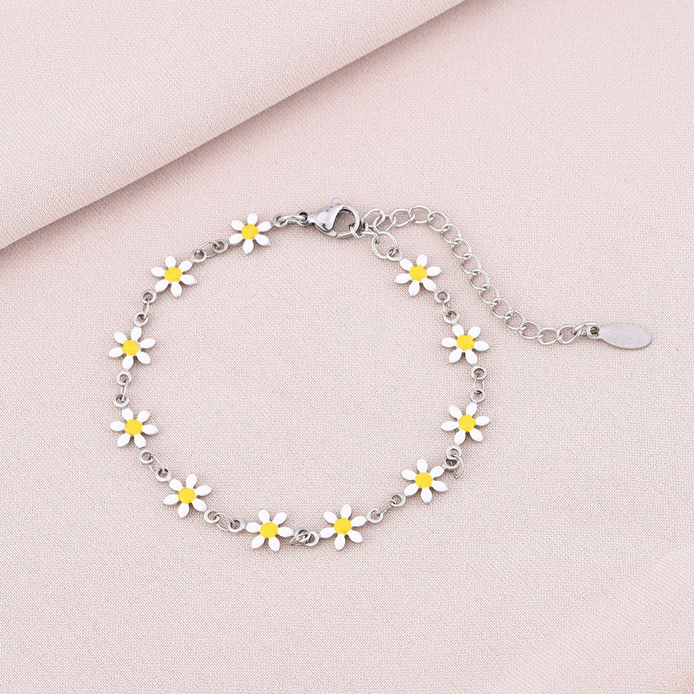 Pulsera geométrica minimalista de acero inoxidable con motivo de pétalos para mujer y hombre, accesorio de moda electrochapado