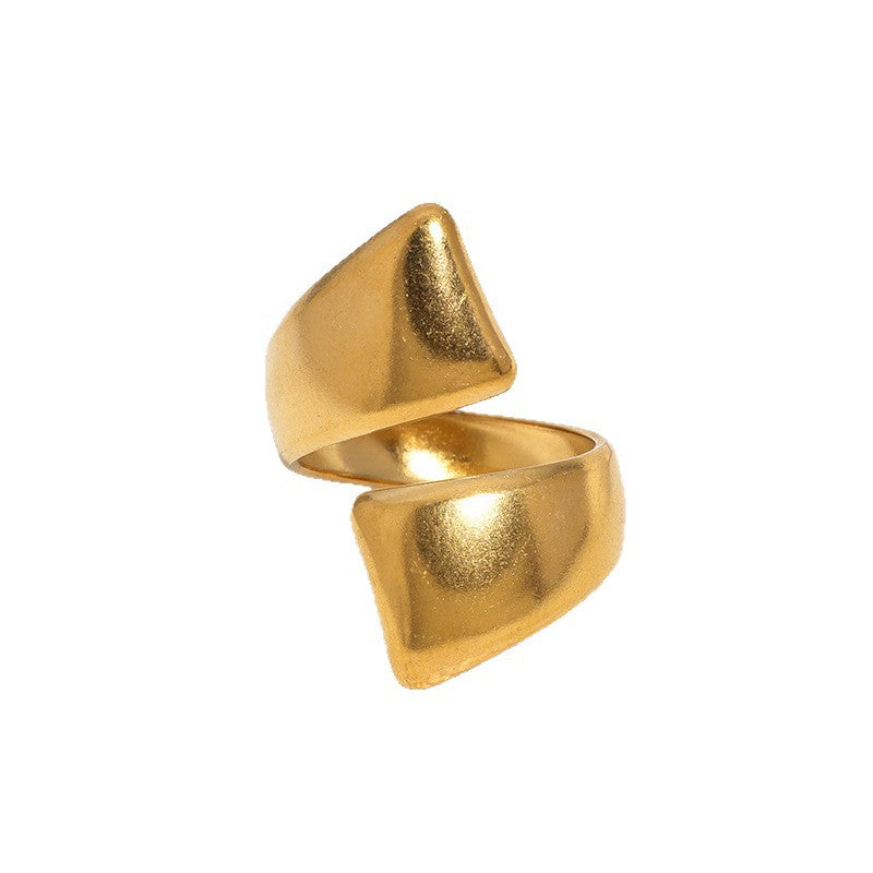 Minimalist Geometric Polished Stainless Steel Open Ring for Women