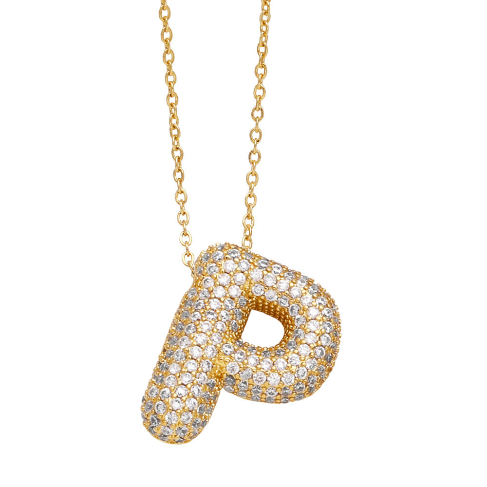 Minimalist Letter Brass Cubic Zirconia Plated Necklace Cable Chain Unisex