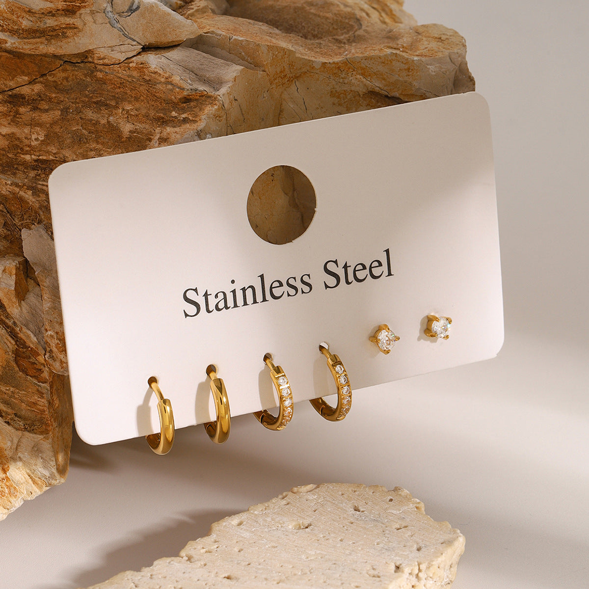 Pendientes geométricos de acero inoxidable con incrustaciones de diamantes de imitación para mujer, pendientes de moda galvanizados para la oficina y el uso diario