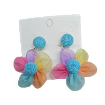 Eleganti Orecchini in Chiffon Floreale con Dente di Leone, Base in Rame Placcato Argento e Perni in Acciaio Inossidabile da Donna