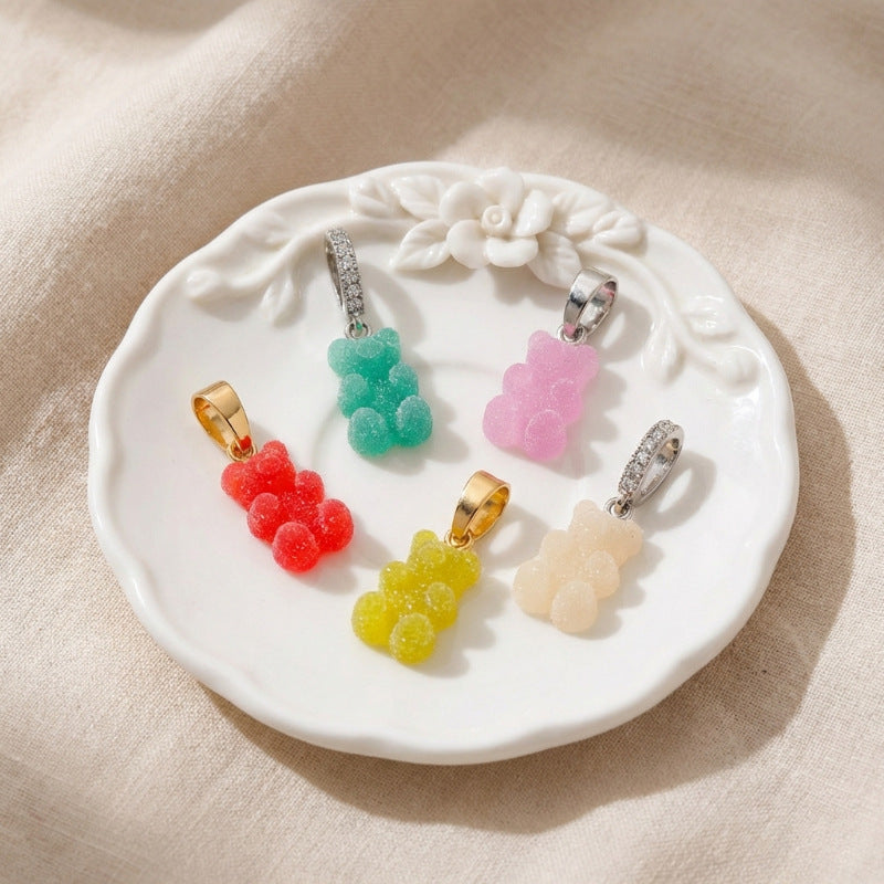 Colorful Resin Bear Charm Bar with Plated Finish for DIY Jewelry Making