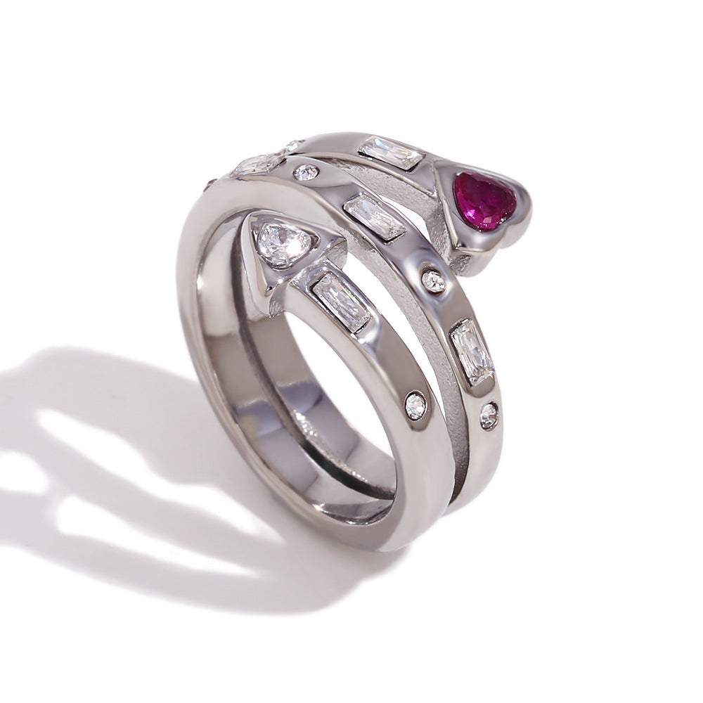 Anello a Cuore Geometrico Punk in Acciaio Inossidabile con Placcatura in Oro 18K da Donna