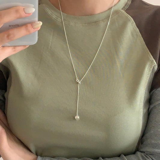 Collar Minimalista de Plata de Ley 925 con Baño, en Forma de Corazón, con Cadena Delicada para Mujer