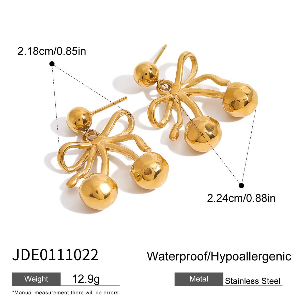 Elegant Geometric Cherry Stainless Steel Plated Stud Earrings for Women