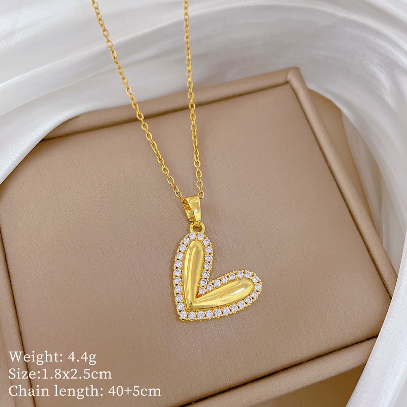 Sweet Minimalist Cross Micro-Inlaid Cubic Zirconia Brass Pendant Titanium Steel Necklace for Unisex