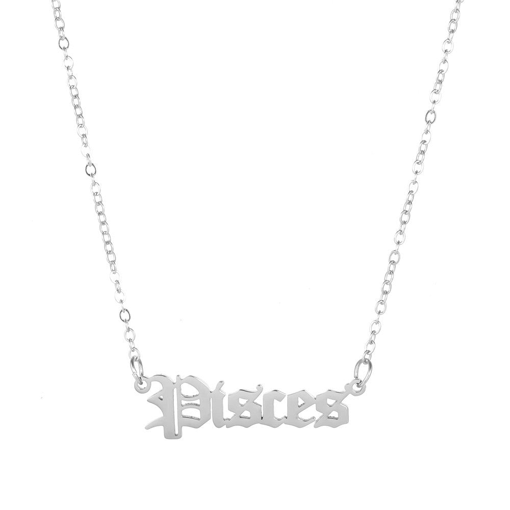 Minimalist Stainless Steel Teardrop Zodiac Letter Necklace for Unisex