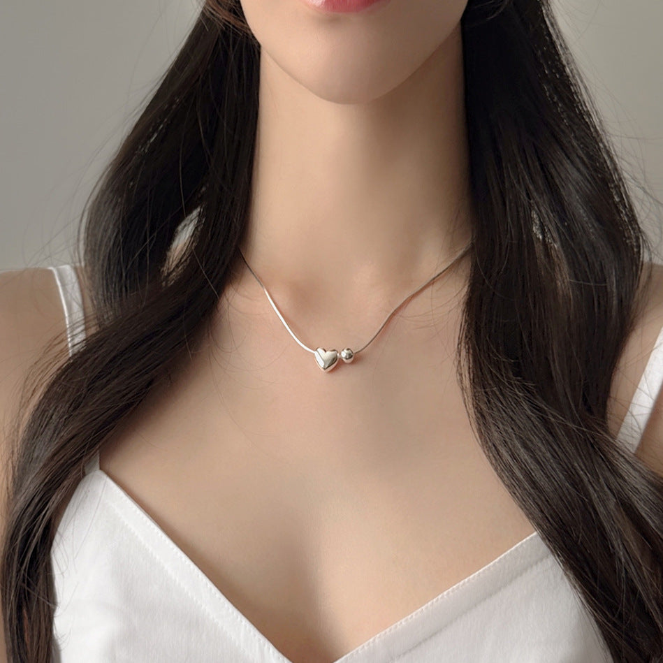 Collana a Catena Snake con Perline in Argento Sterling 925, a Forma di Cuore, Tono Freddo e Stile Minimalista