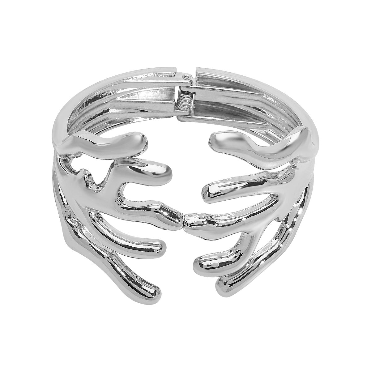 Brazalete ancho chapado en aleación de zinc con forma de rama exagerada y abertura de resorte para mujer