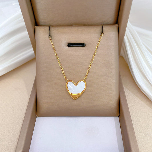 Collar minimalista con forma de corazón de acero de titanio chapado en oro para mujer y hombre, cadena de clavícula con colgante geométrico