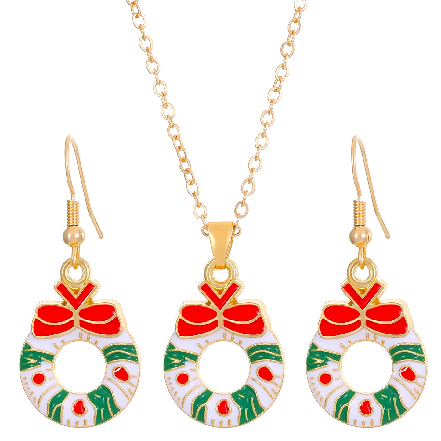 Conjunto de collar y pendientes con temática navideña para mujer, colgante de aleación con motivos de copo de nieve, Papá Noel y campana, joyería festiva minimalista electrochapada