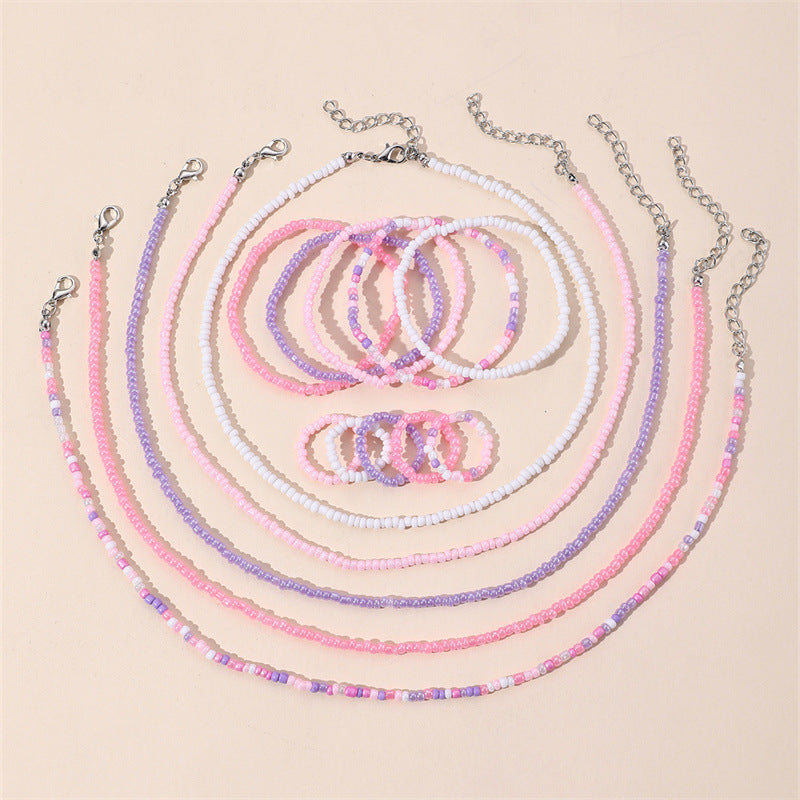 Bohemian Style Handmade Glass Beaded Necklace Set for Kids with Round Bead Chain and Adjustable Length