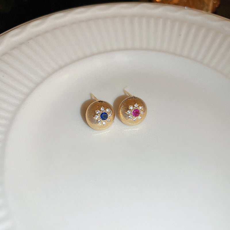 Vintage-Style Geometric Stud Earrings in Copper with Electroplated Finish for Women