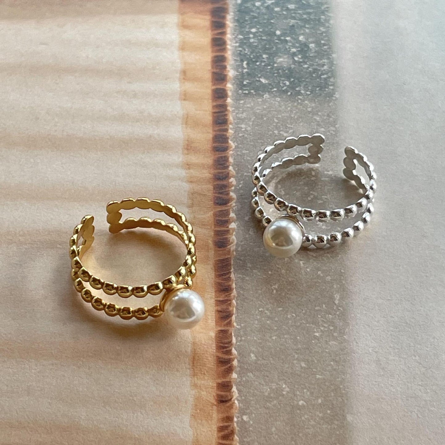 Anillo de perlas minimalista de plata de ley 925 con diseño elegante para mujer