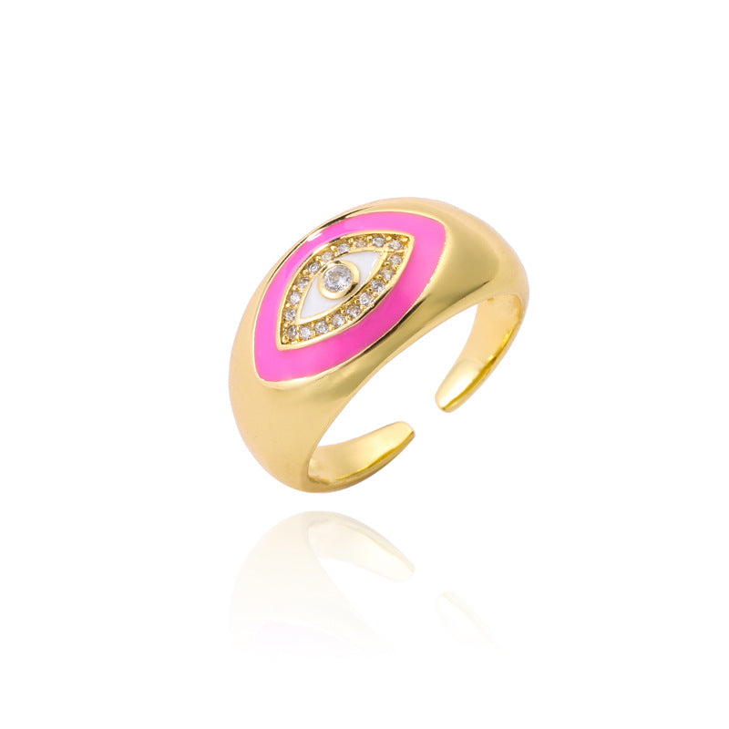 Geometric Drip Oil Gold Plated Brass Ring with Cubic Zirconia for Women